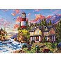 Алмазная мозаика Красивый дом у маяка Рыжий кот ASD5011